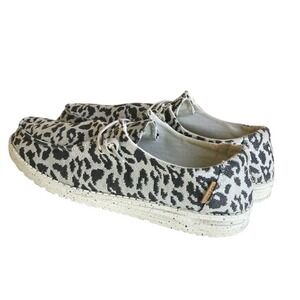 Hey Dude Wendy Womens Woven Cheetah Grey Casual Shoes Size 7 Sneakers Slip On